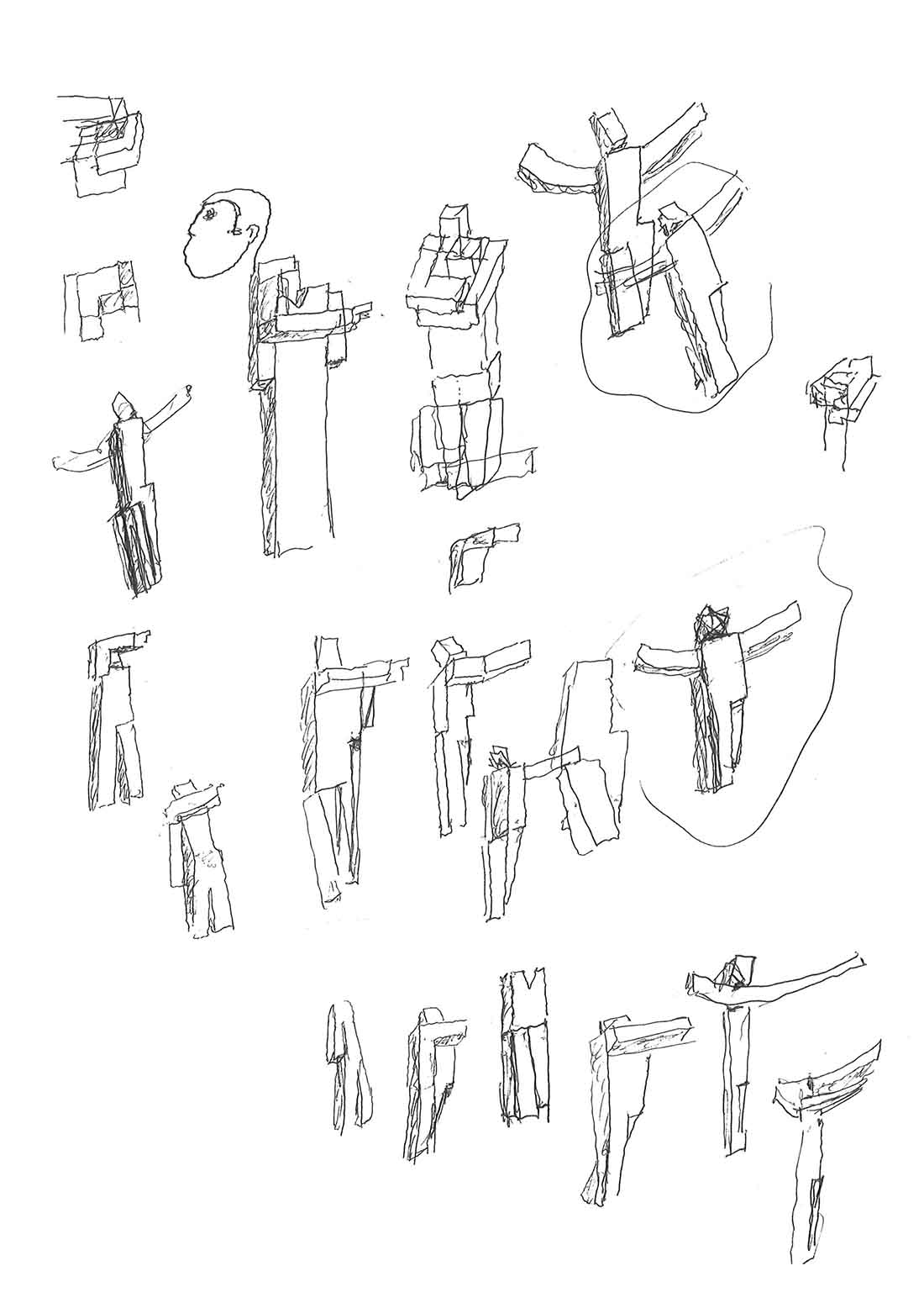 Bozzetto di studio delle figure Álvaro Siza. © Álvaro Siza